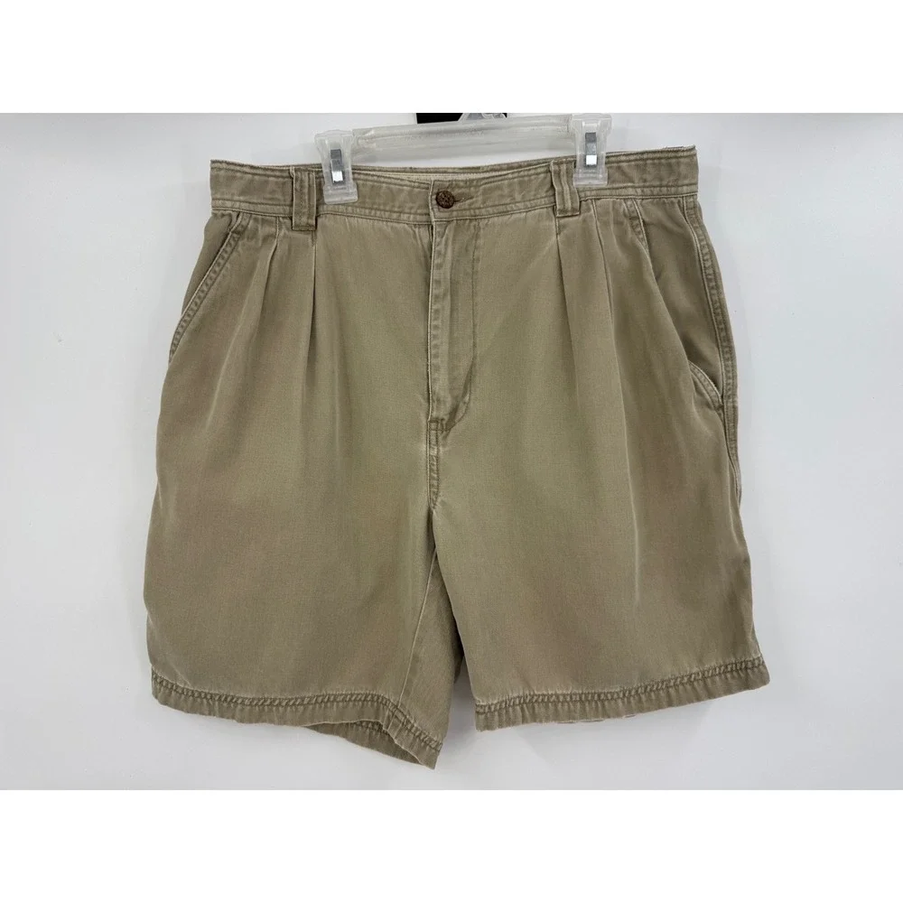 Tommy Bahama Mens Pleated Chino Shorts Khaki Tan Tencel‎ Cotton Size 33
